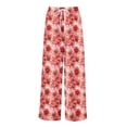 thumbnail image 5 of WTOBBY Women's Floral Print Wide Leg Pants with High Waist Drawstring Loose Casual Trousers and Convenient Pockets for Comfortable Fit ,Red S, 5 of 6