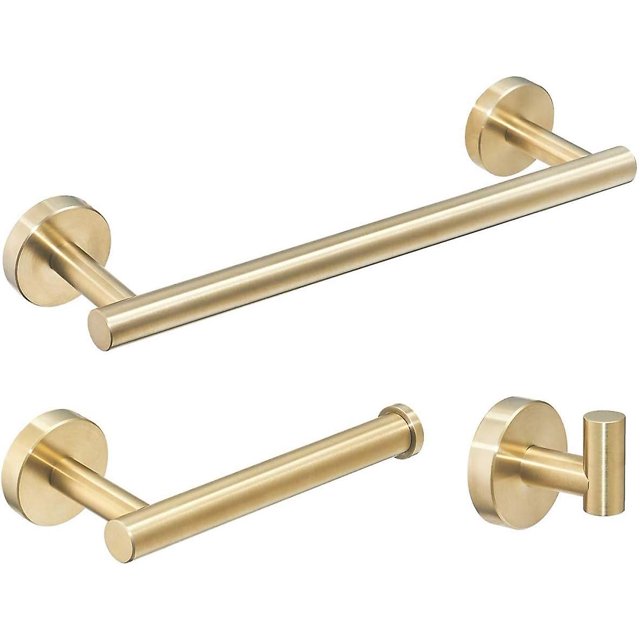 Juego de 3 accesorios de baño, toallero de 30 cm, portarrollos de papel higiénico, percha para albornoz, oro cepillado
