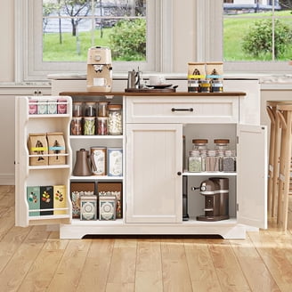 <週末価格>3ドア Low Cabinet 白　*送料込み KULAGAGA Kitchen Cabinet with Wall Mounted Hutch, Sideboard