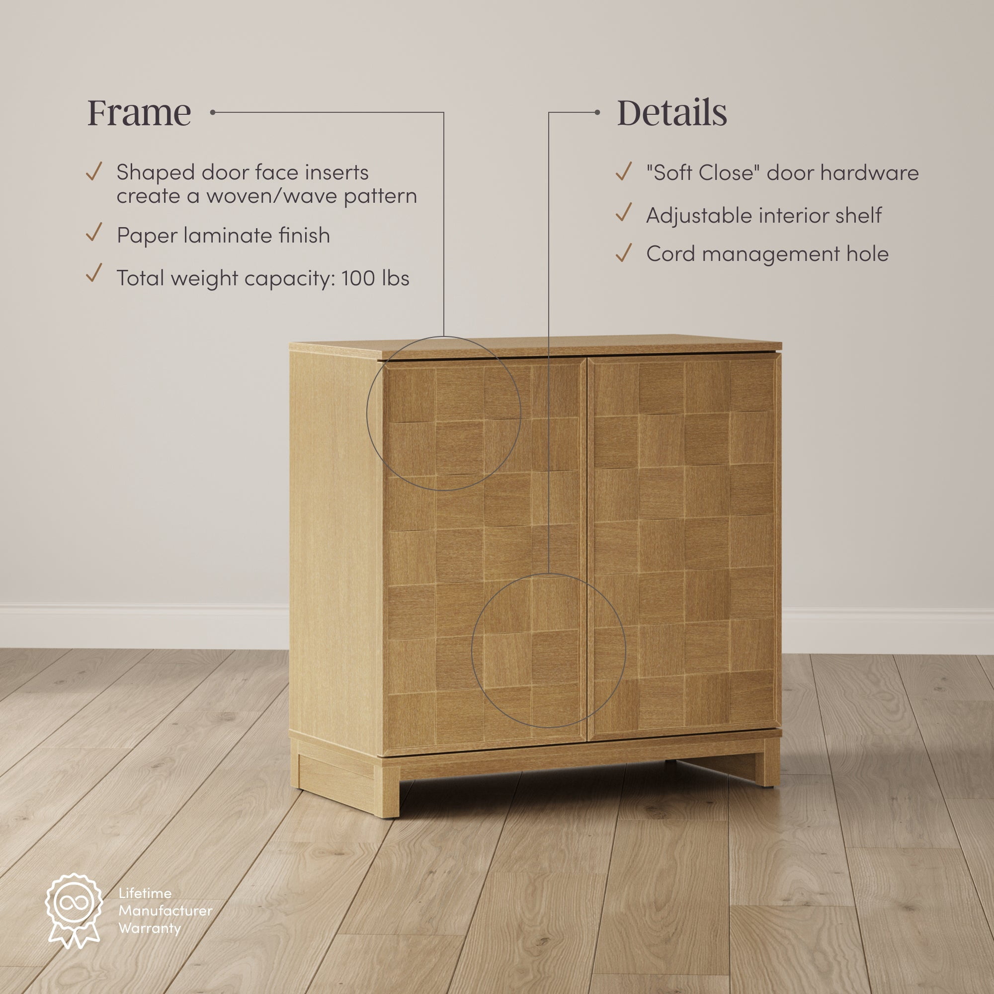 Nathan James Paige Mid Century Modern Bar Cabinet Credenza, Light Wood Accent Cabinet with Sculpted Doors and Interior Adjustable Shelf, Light Brown