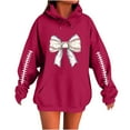 thumbnail image 2 of Trushirts Wine Women's Oversized Hoodie - Size M, 100% Polyester - Baseball Stitch Bow Print, Sporty Sweet Casual Loungewear & Fan Gear, 2 of 3