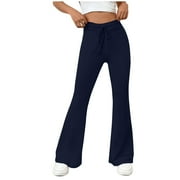 Timegard Flare Leggings for Women Drawstring Bell Bottom Slim Fitting Comfy Trousers Casual Workout