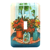 Leviton 89001-FLW 1-Gang Toggle Switch Wall Plate, Metal, Flower Pot Design