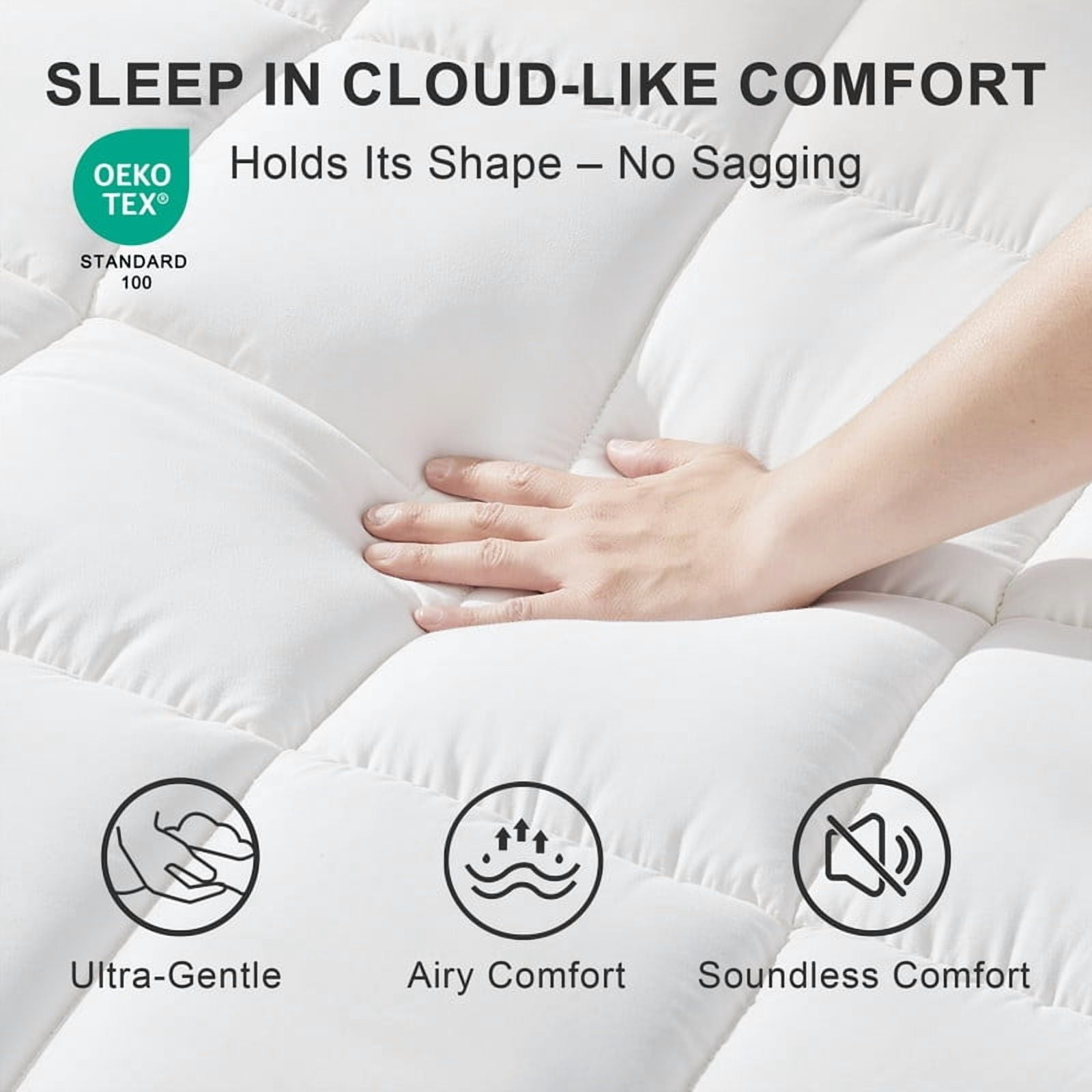 King Mattress Topper, Extra Thick King Size Mattress Pad King Mattress Protector for Back Pain，Cooling White Mattress Topper King with Deep Pocket Mattress Cover King Size Bed Topper