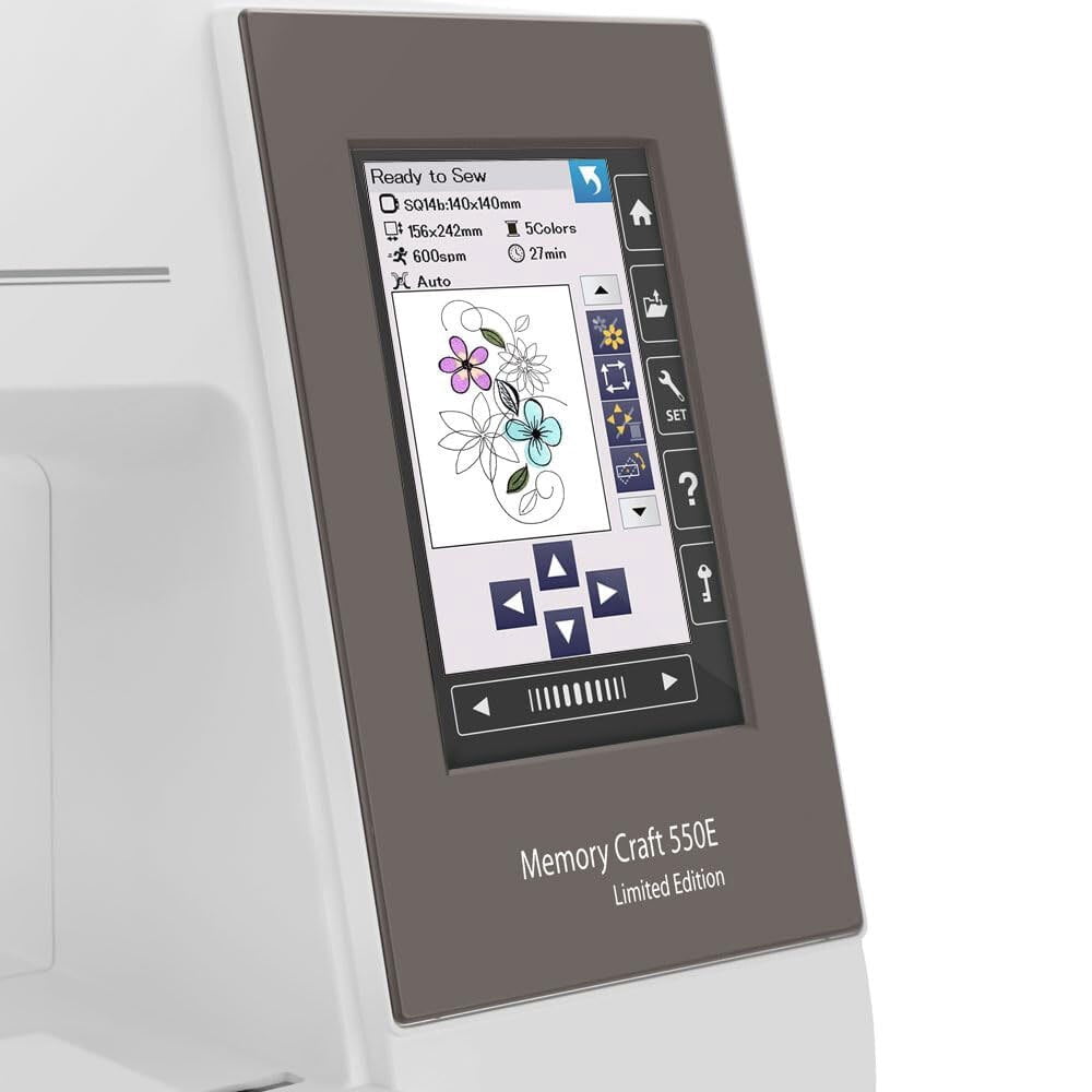 Janome Memory Craft 550e LE Embroidery Machine Bundle - Includes Genuine 5-Spool Thread Stand + Janome RE10B 3.9" x 1.6" Embroidery Hoop