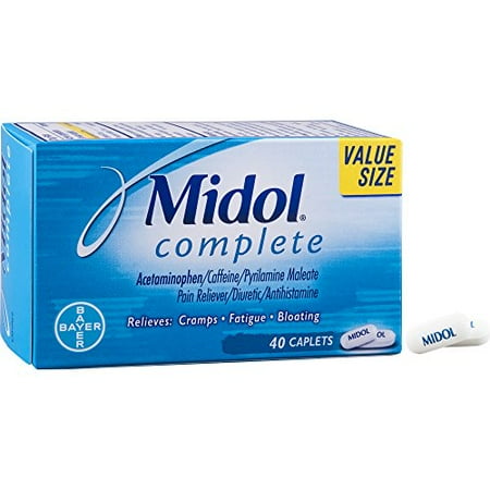 Menstrual Cramps 100 Tablets Midol Complete, Menstrual Period Symptoms Relief Including Premenstrual Cramps, Pain, Headache, and Bloating, Caplets, 40 Count ()