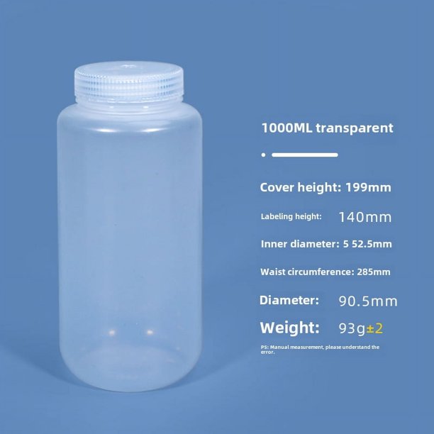 Botella de boca ancha sellada de 5ML-1L, transparente, marrón, resistente a altas temperaturas, a prueba de luz, botella de plástico PP de grado alimenticio para productos químicos