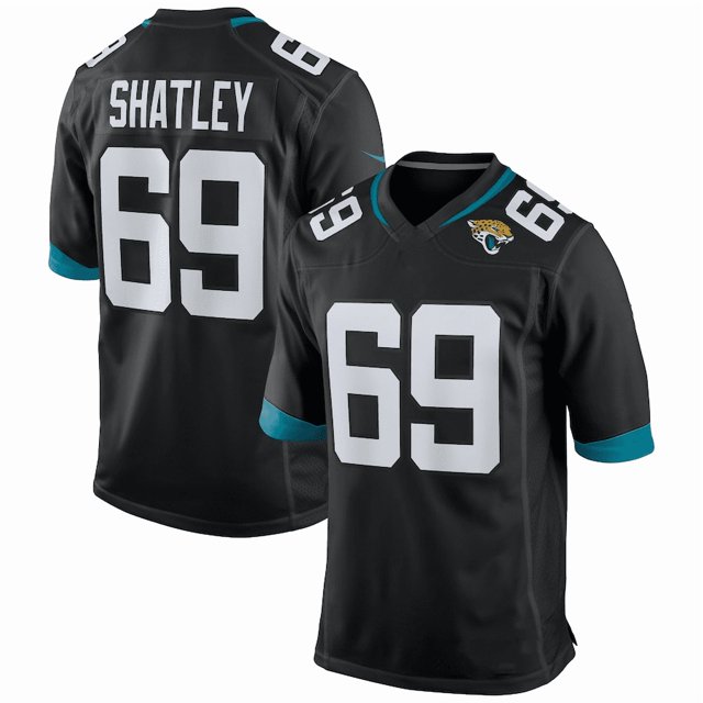 Camiseta deportiva de fútbol americano negra de los #69 Tyler Shatley para hombre - M