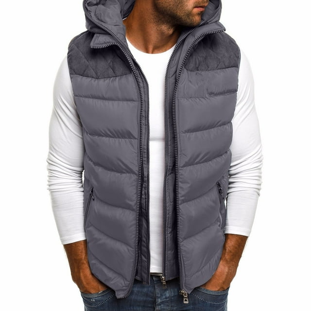 Dvkptbk Mode Homme Patchwork à Capuche Poches Zippées Garde au Chaud Débardeur Hauts Blouse en Liquidation