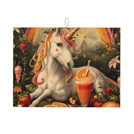

Jgfou Countryside Fruit White Horse Print Dish Drying Mat Large Dish Drying Mats for Kitchen Counter Easy Clean Dish Mat Kitchen Drying Mat 18 x24