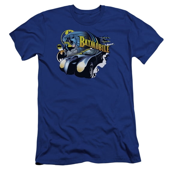 Batman Batmobile Premium Canvas T-Shirt Adult Slim Fit 30/1 Royal Blue