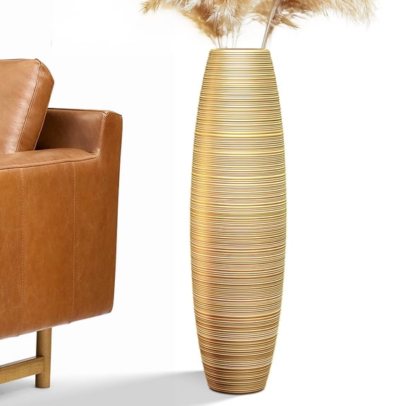 Tall Floor Vase, 27.5 inches (70cm) Tall Vases Sturdy, Luxury, Textured for Decorative Branches Dried Flowers, Floor Vase for Rustic Living Room, Shelf Decor, Resin Gold