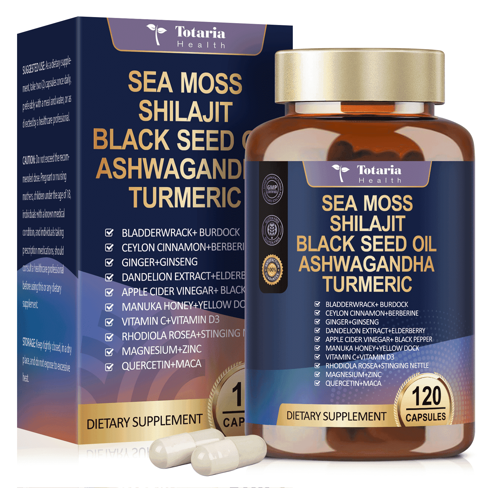 Totaria 25-in-1 Sea Moss Black Seed Oil Capsules - 120 Caps for Immune, Gut & Energy Support, Vegan, Gluten-Free
