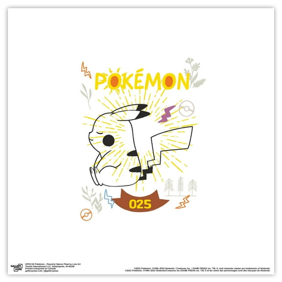 Gallery Pops Pokemon - Peaceful Nature Pikachu Line Art Wall Art, Unframed Version, 12" x 12"