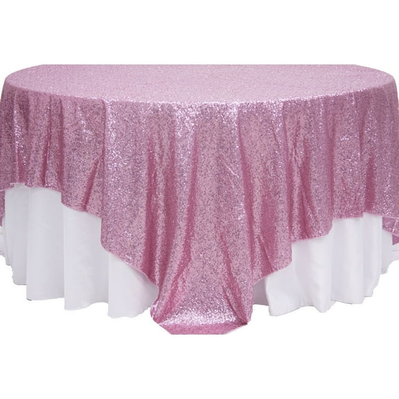 Sequin Overlay 54" × 54" Sparkly Shiny Tablecloth Design 4 COLORS WEDDING Party", (Color: Pink)