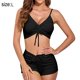 thumbnail image 2 of Bikini de dos piezas de moda para mujer, traje de baño sexy de color sólido con tiras pequeñas en las axilas y abertura para playa, color negro, 2 of 7