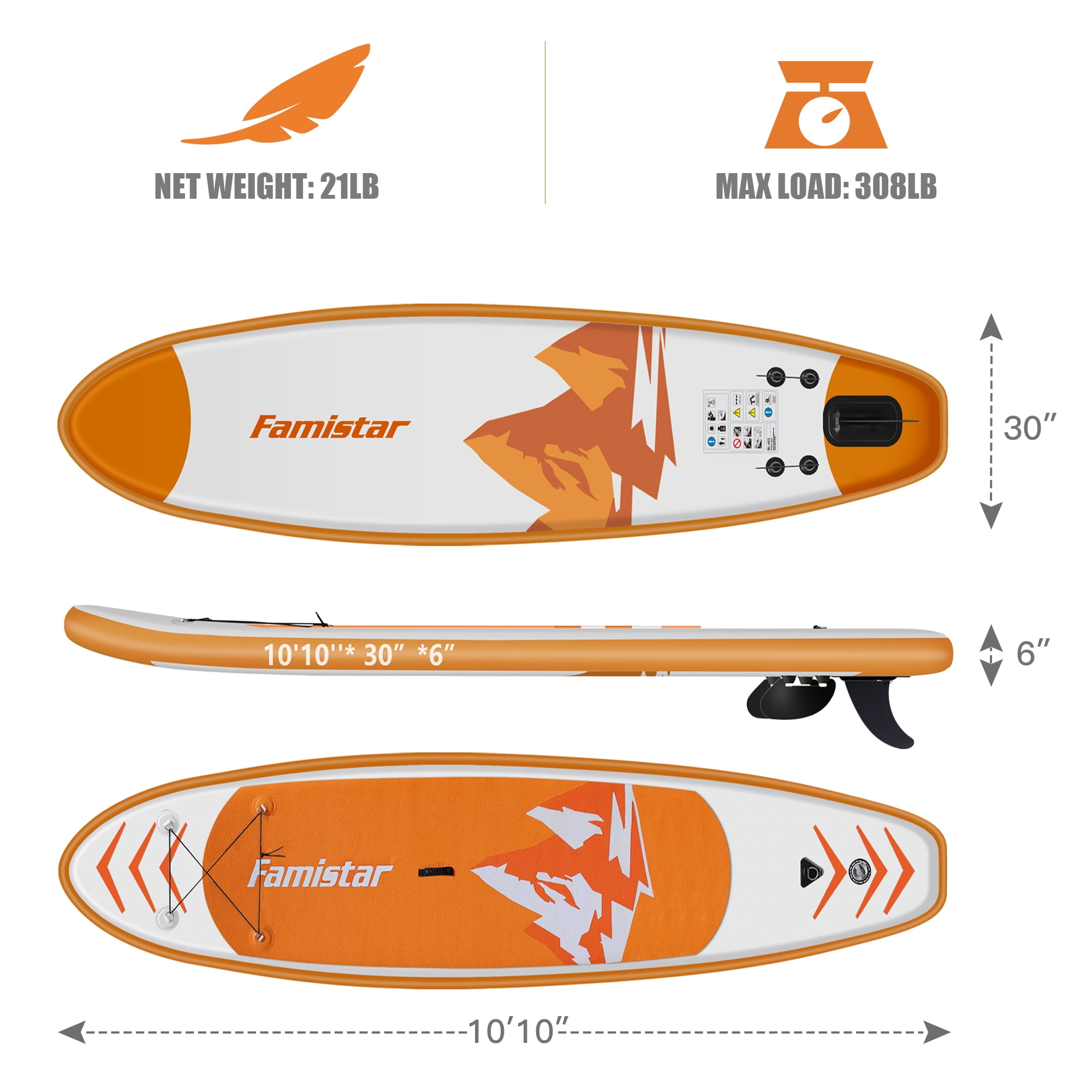 Famistar Inflatable Premium Stand Up Paddle Board(Beginner), 10.8 ft Yoga Board for Youth & Adult