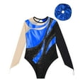 thumbnail image 3 of iixpin Kids Girls Long Sleeve Gymnastic Leotard One Piece Bodysuit with Hair Scrunchie Ballet Dance Outfit Set Dancewear Royal Blue 16, 3 of 5