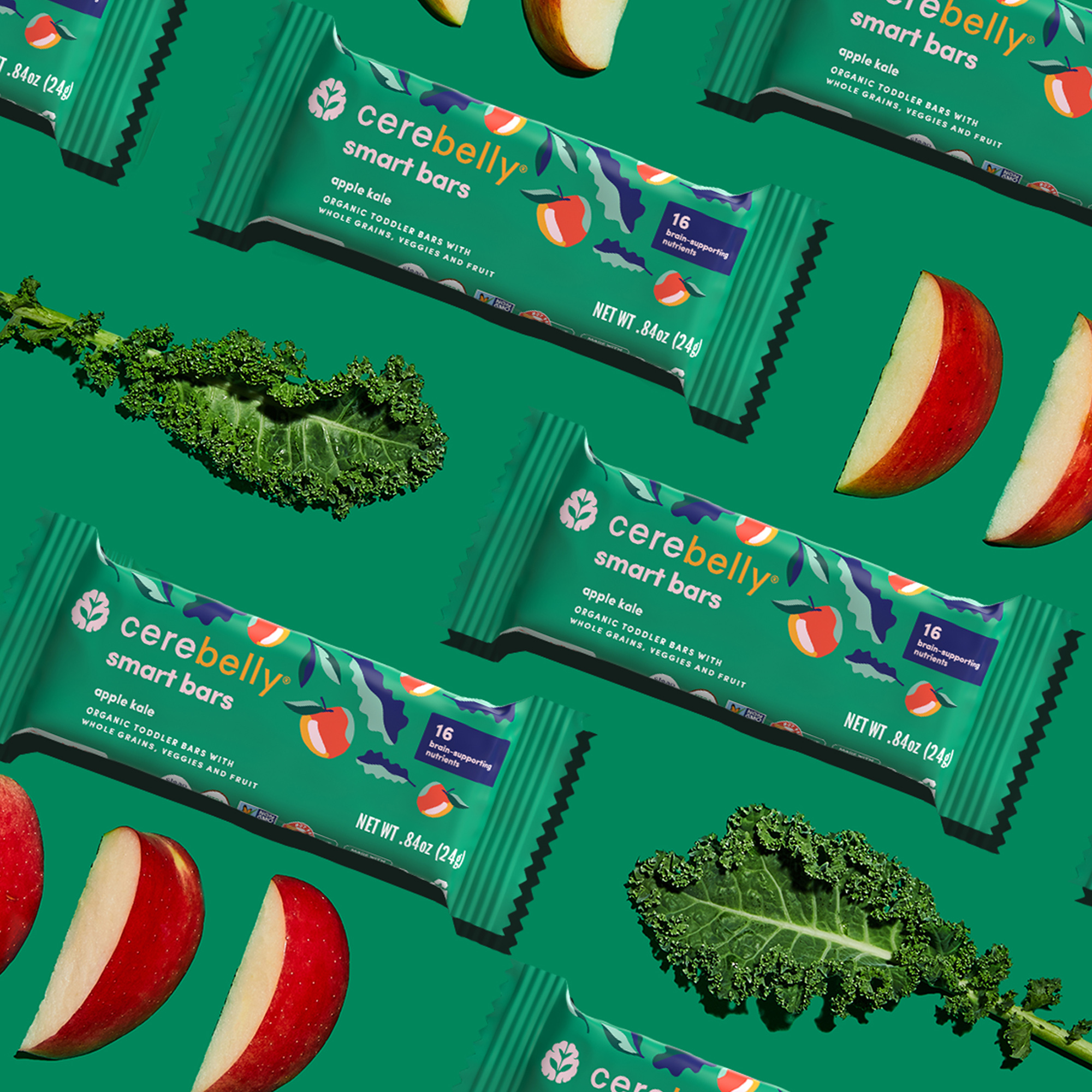 Cerebelly Organic Smart Bar, Apple Kale, 4.2 oz, 5 Count