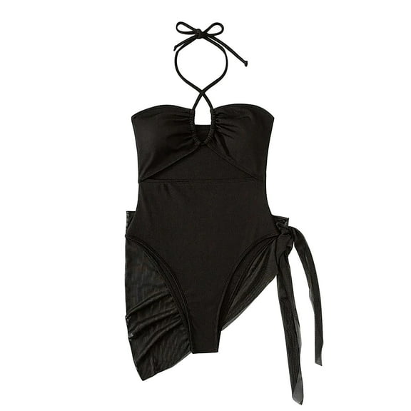 Odeerbi 3 Piece Swimsuits for Women 2025 Solid Bikini Strap Bikini Deep V Erogenous Split Swimsuit Set Swimming Suit Black