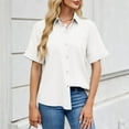 thumbnail image 4 of Aloohaidyvio Womens Button Down Shirt Short Sleeve Dress Shirt V Neck Collared Button Up Summer Tops Textured Work Blouse White, 4 of 6