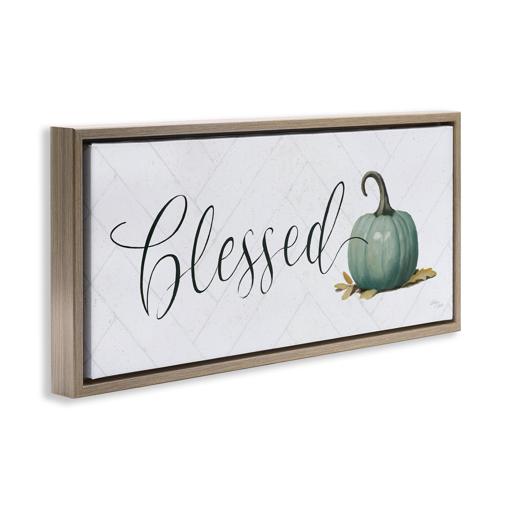 Stupell Industries Blessed with Pumpkin Typography Painting Brown Floater Framed Canvas Art Prints Wall Art, 25 x 11