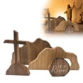 thumbnail image 3 of Christian Easter He is Risen Decor, Empty Tomb Cross Easter Decoration for Home, Easter Wooden Resurrection Scene Set Table Mantel Office Kitchen Decor Gift (Brown-4pcs), 3 of 9