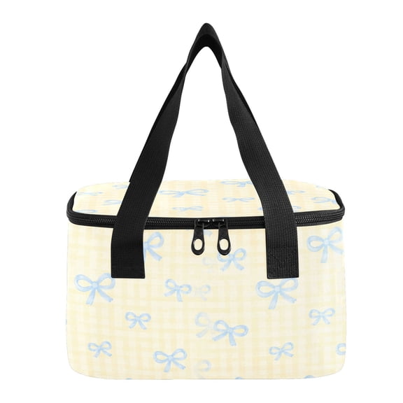 6L Insulated Lunch Bag Square Handheld Cooler Tote Cute Yellow Plaid Bows Reusable Thermal Bag with Polyester & Aluminum Lining for Work Picnic Travel