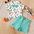 thumbnail image 2 of Yindaity Toddler Baby Boy Easter Outfit Short Sleeve Bunny Print Bow Tie Button Down Shirt Top Shorts 2Pcs Set(Mint Green,18-24 Months), 2 of 6
