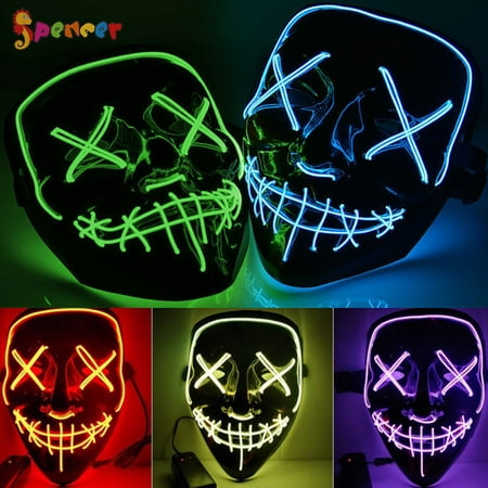 Spencer Scary Halloween LED Glow Mask Flash and Glowing EL Wire Light Up The Purge Movie Costume Party Mask with 2AA Batteries 
