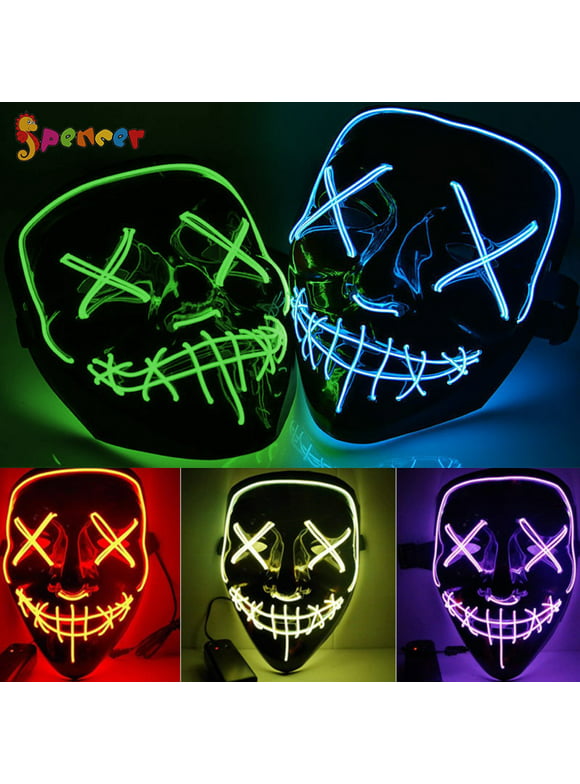 Spencer The Purge Movie Scary LED Glow Multi-color Plastic Halloween Costume Mask, with Wire including AA Batteries
