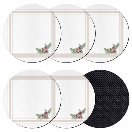 Christmas Coasters Set of 6 Absorbent Coasters for Drinks Simple Winter Xmas Pine Cone Branches Striped Coaster for Desk Coffee Table Protection Home Decor House Warming Gifts 4