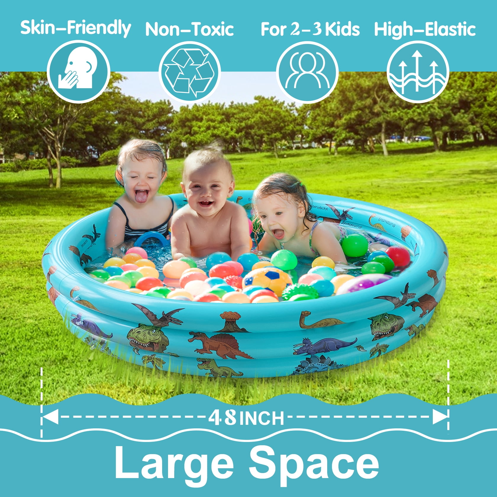 10Leccion Inflatable Kids Pool, Dinosaur Swimming Pool for Toddler, Round Baby Pool(48"*12"), Baby Pool