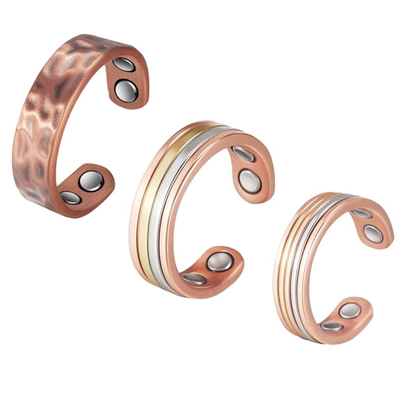 Metaljc 3PCS 3500 Gauss Pure Copper Magnetic Rings for Women, Adjustable Gift Jewelry for Mom Wife Daughter