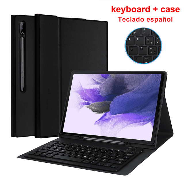 For Samsung Galaxy S7 FE Keyboard Case Full Cover For Galaxy Tab S8 S7 Plus Ultra S6 Lite A8 Tablet Protection Case Keyboard Spanish Black S8 Plus 12.4 inch