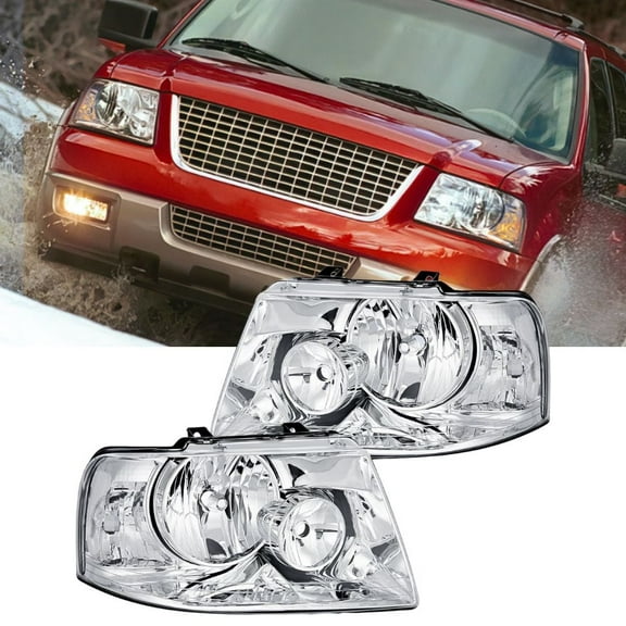 Nilight Headlight Assembly Compatible with 2003 2004 2005 2006 Ford Expedition Headlamps Replacement Chrome Housing Clear Reflector Lens Driver and Passenger Side