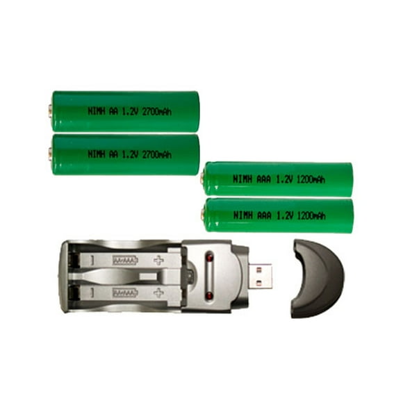 AA / AAA Chargeur de Batterie USB + 2 AA (2700 mAh) + 2 AAA (1200 mAh) Batteries NiMH