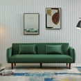 thumbnail image 2 of Aukfa 76" Velvet Futon Convertible Sofa Bed, 3 Seater Arm Couch for Home Office, 2 Pillows, Green, 2 of 12