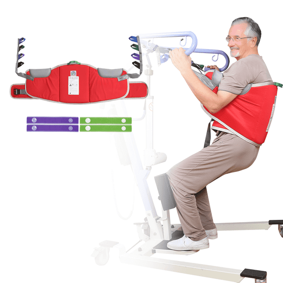Ehucon Stand Assist Sling Patient Transfer Mobility Aid with Back Support Polyester Red Large