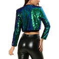 thumbnail image 3 of INSPIRE CHIC Boléro Court Ouvert Sans Col à Paillettes à Manches Longues Décontracté pour Femme P Vert, 3 of 7