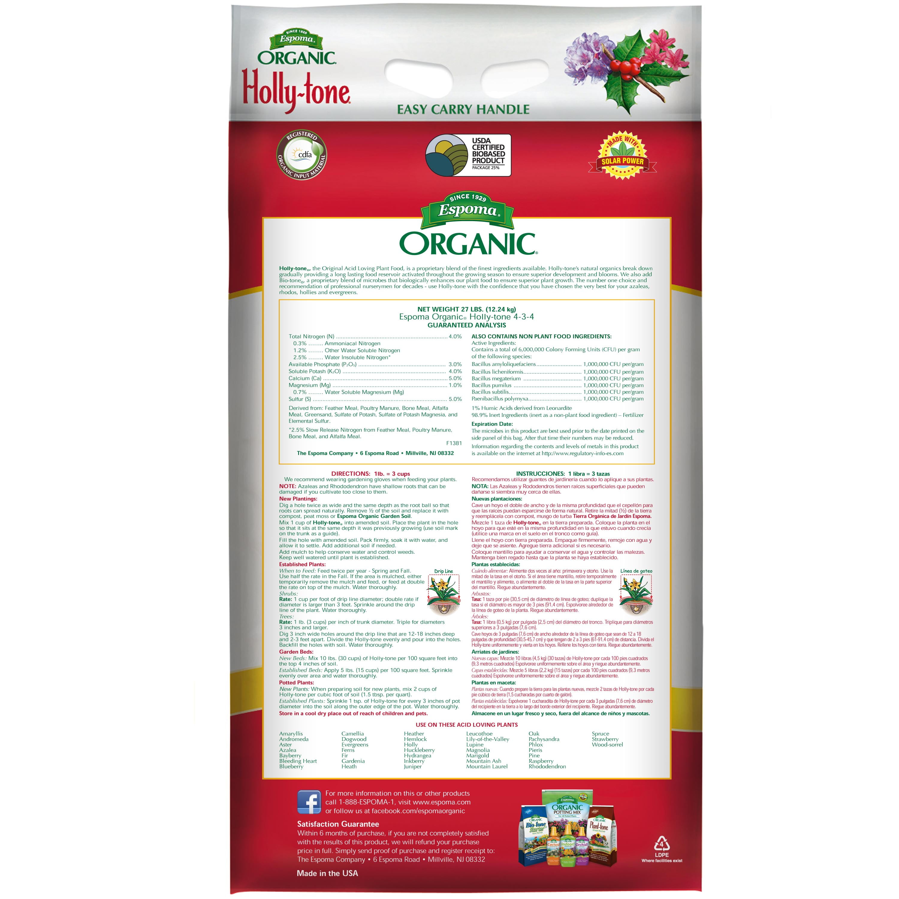 Espoma Organic Holly-tone for Evergreen & Azalea Plant Food, 4-3-4 Fertilizer, 27 lb.