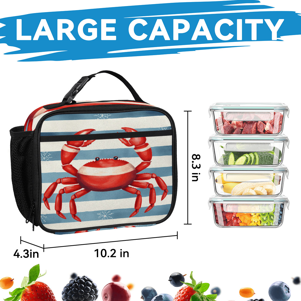 Herdesigns Crab Large Backpack Set with Lunch Box Lightweight Water Resistant Travel Laptop Backpacks Casual Daypacks for Women Men