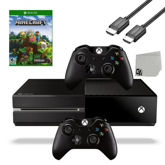 Pre-Owned Microsoft Xbox One Original 500GB Gaming Console Black HDMI Cable 2 Controller Included With Minecraft Game BOLT AXTION Bundle