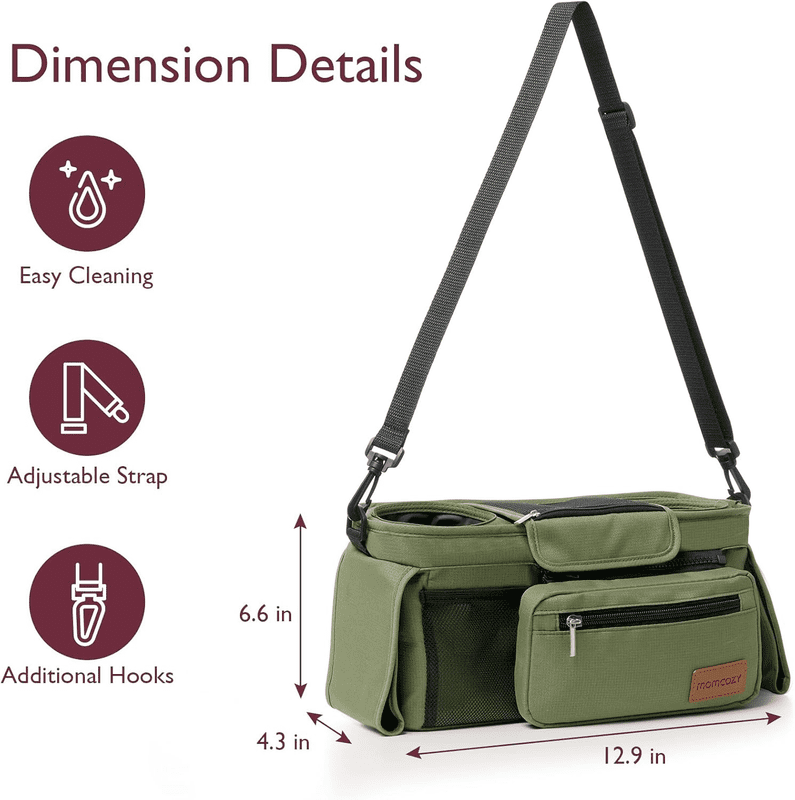 Momcozy Universal Stroller Organizer with Insulated Cup Holder for Newborn & Toddler, Deep Green
