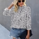 thumbnail image 2 of Printed Tops Skin Friendly Soft Frill Trim Stand Collar Keyhole Back Elegant Fashionable 3/4 Sleeve Shirt  for Office Work ANGGREK Otros, 2 of 6
