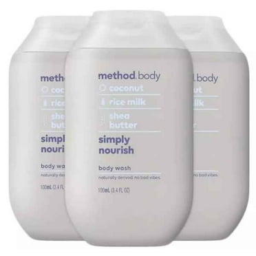 Method Coconut Simply Nourish Body Wash 3.4 Fl Oz Travel Size (Pack OF 3)