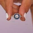 thumbnail image 4 of Princess Blue Sapphire & Diamond Ring, Vintage Ring, 925 Sterling Silver Ring, Statement Ring, Halo Ring, Gift For Her, 4 of 5