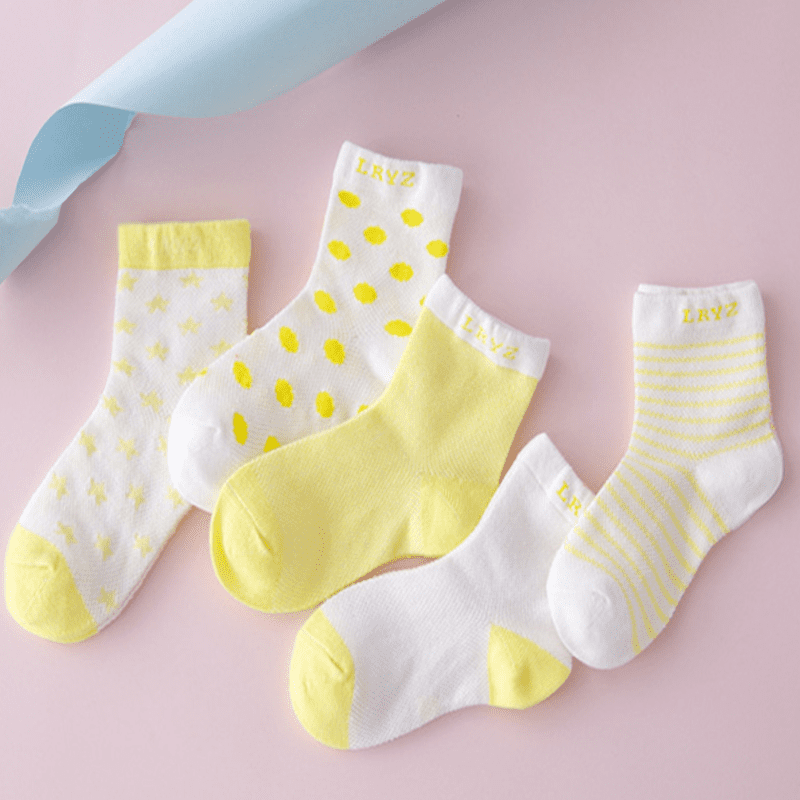 5er Pack Baby Cotton Socks set Thicken autumn and winter Infants Toddler Kids Breathable Lovely yellow 0-12 months 
