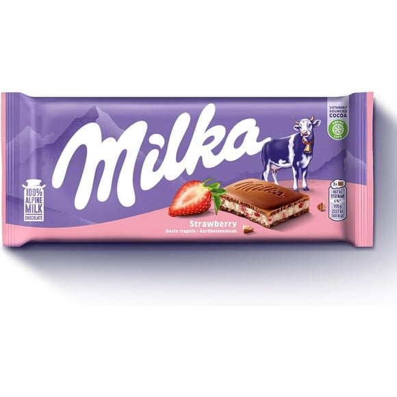 Milka Strawberry Chocolate Bar, 100g, Milka Strawberry Choc 100g