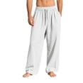 thumbnail image 4 of Domuza Mens Cotton-Linen Pants Drawstring Elastic Waist Linen Summer Casual Pants Sports & Recreation Breeze Beach Pants-White M, 4 of 6